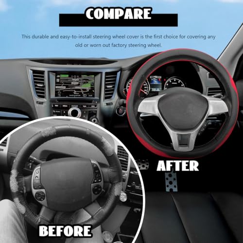 Microfiber Leather Steering Wheel Cover, Breathable Steering Wheel Protector with Anti-Slip Inner Ring, Universal 14.5"-15" Car Wheel Cover Auto Interior Decor for Men Women (Red) - color: Red