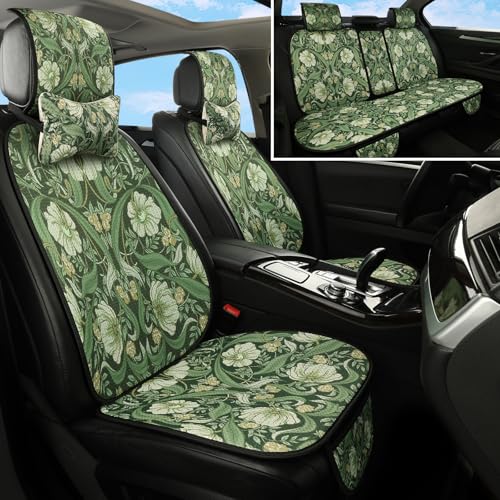 Car Seat Covers,Green Floral William Morris Desgin,Breathable 3D Air Fabric Automotive Seat Cushions, Vintage Boho Aesthetic Interior Accessories, Universal Fit, Machine Washable - color: William Moriis, size: 5-Seat