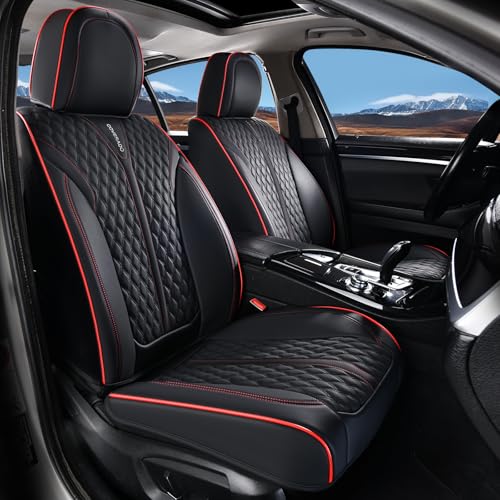 Coverado Front Seat Covers, Waterproof Seat Covers, 2 Pack Nappa Leather Car Seat Covers, Black Seat Covers for Cars, Automotive Seat Covers Universal Car Seat Protector Fit for Most Cars, Black&Red - color: BlackRed, size: Front