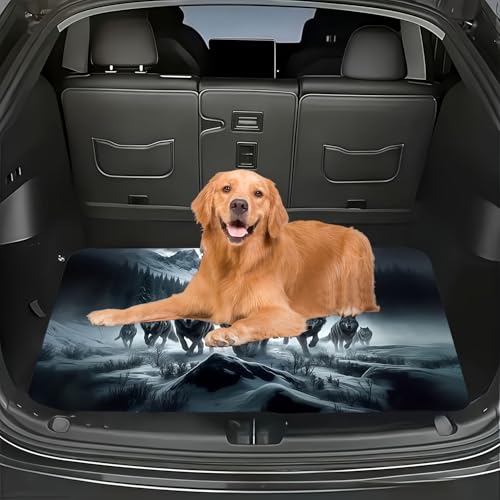 Universal Car Trunk Mat 29" x 39", The Wolf Family All Weather Trunk Protection Cargo Liner, Durable Cargo Mat Rear Trunk Liner, Stylish Vehicle Interior Accessories Suitable for Most Car Models - color: The Wolf Family