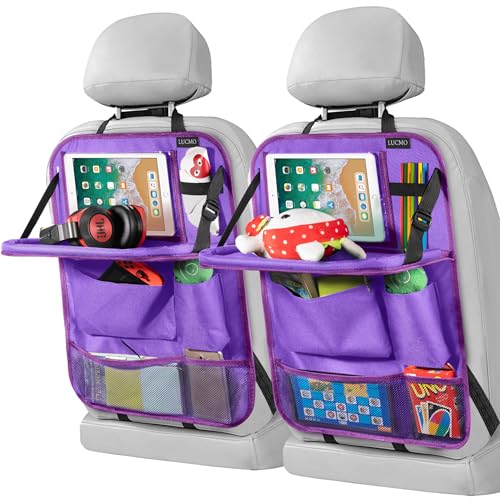 Car Backseat Organizer with Tablet Holder-2 Pcs,6 Storage Pockets Car Storage Organizer with Foldable Food Tray,Protectors Kick Mats Travel Accessories-Dark Purple - color: Midnight Violet, size: 2 Pack with Food Tray