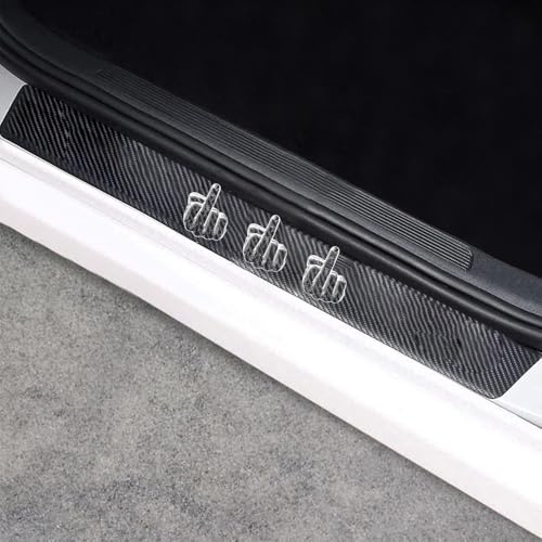 Car Door Sill Protectors 4Pcs Carbon Fiber Vinyl Threshold Decorative Scuff Plate,Anti-Scratch, Anti-Dirty, Waterproof (Door-Funny-Middle) - color: door-funny-Middle