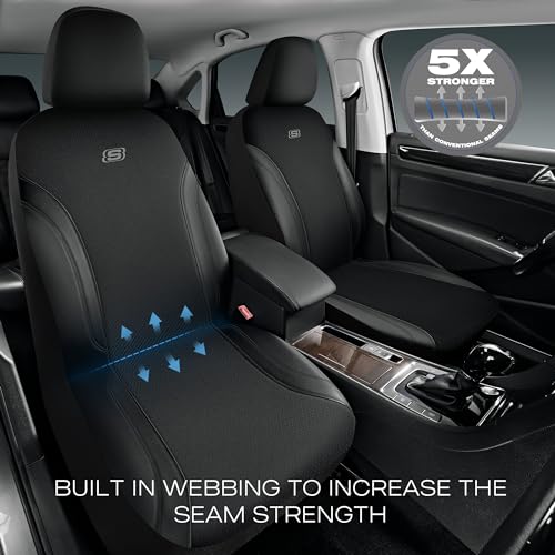 Skechers Car Seat Covers, Work Leather Seat Covers 5-Times Stronger Built-in Webbing, Oxford Fabric Seat Cover Full Sets, Airbag Compatible, Automotive Comfort for Cars, Trucks, SUVs,Black