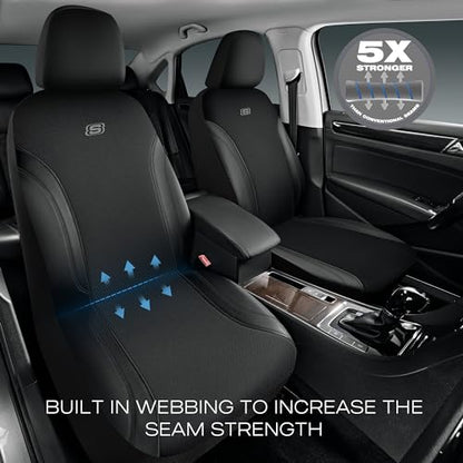Skechers Car Seat Covers, Work Leather Seat Covers 5-Times Stronger Built-in Webbing, Oxford Fabric Seat Cover Full Sets, Airbag Compatible, Automotive Comfort for Cars, Trucks, SUVs,Black