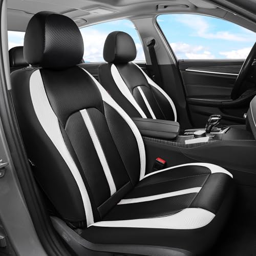 Coverado Leather Car Seat Covers Front Seats & Carbon Fiber, Waterproof and Durable All Weather Protector, Universal Fit for SUV, Pickup Truck, Sedan, Automotive Vehicle Interior, Black&White - color: CF-Black&White, size: Front