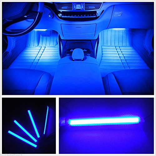 Car LED Strip Light, EJ's SUPER CAR 4pcs 48 LED Car Interior Lights Under Dash Lighting Waterproof Kit,Atmosphere Neon Lights Strip for Car,DC 12V(Blue) - color: Blue(48LED Beads)