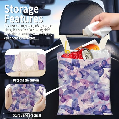 Hanging Car Garbage Bag, Cute Car Trash Can Bag, Automotive Accessories for Women Men Cute Blue Purple Butterfly - color: Cute Blue Purple Butterfly