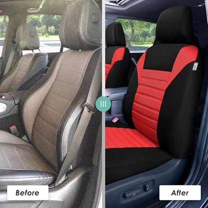 FH Group Car Seat Covers Front Set Premium 3D Air Mesh - Low Back Car Seats with Removable Headrest, Universal Fit,Automotive Seat Cover,Airbag Compatible Car Seat Cover for SUV,Sedan,Van Red