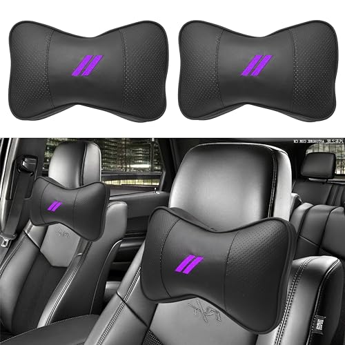 2 PCS Neck Pillow for Dodge Charger Challenger Durango Journey Universal Fit to All Dodge Comfortable Soft Driving Seat Headrest Pillow Removable Neck Support for Dodge Accessories（Purple Trim） - color: Purple Trim
