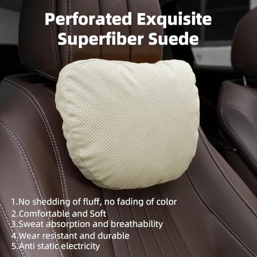 2 Pcs Car Headrest Neck Pillow for Driving,Universal Premium Suede Leather Soft and Comfortable Headrest,Two Gears of Height Adjustment Car Seat Headrest Pillow Car Interior Accessories - color: Macchiato Beige