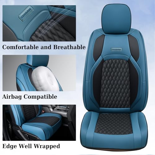 Coverado Tundra Seat Covers, Front Car Seat Covers Fit for Tundra 2007-2013 2022 2023 Faux Leather Seat Covers for Car Seat Protector Cushion for Truck Car Interior Accessories(Blue)