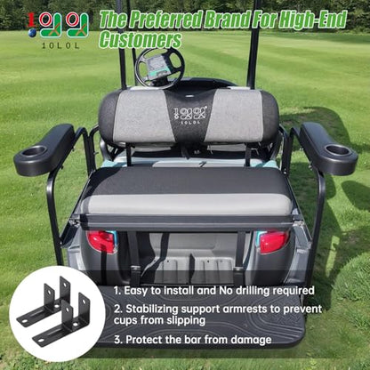 10L0L Golf Cart Rear Seat Armrest, Leather with Cup Holder, No Drilling Required, Fits EZGO, Club Car, Yamaha and Other Universal Models.Fits 1" Square Tubes only. - color: Black