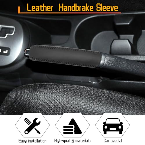 Genuine Leather Handbrake Protector Cover Compatible with Kia Rio 2012-2016 Anti-Slip Hand Brake Parking Lever Sleeve Black