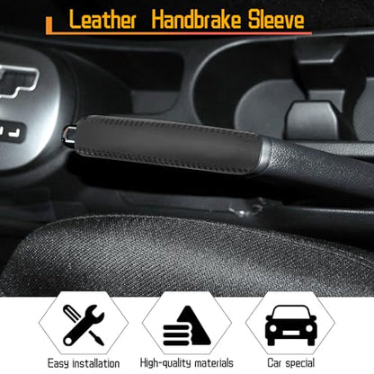 Genuine Leather Handbrake Protector Cover Compatible with Kia Rio 2012-2016 Anti-Slip Hand Brake Parking Lever Sleeve Black