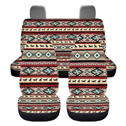 Dreaweet Aztec Ethnic Tribal Horse Car Seat Covers Full Set 12 Pcs Car Accessories,Steering Wheel Cover/Armrest Cover/Seatbelt Covers/Cup Coasters/Gear Shift Cover/Handbrake Cover,Universal Fit - color: Aztec Ethnic Tribal Horse