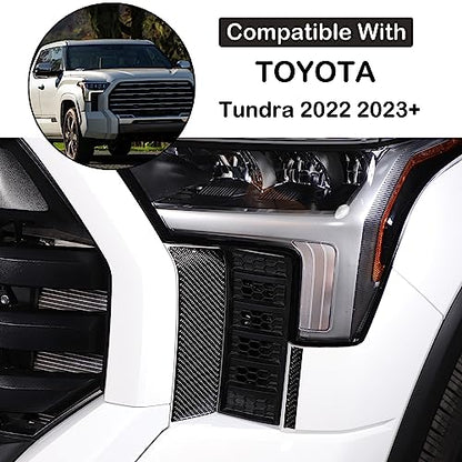 Aunginsy Car Front Headlight Bumper Grille Mesh Sticker Compatible with Toyota Tundra/Sequoia 2022 2023 2024 Pickup Truck Real Carbon Fiber Decorative Sticker Protection Cover Interior Accessories - size: Front Headlight Bumper Grille Sticker
