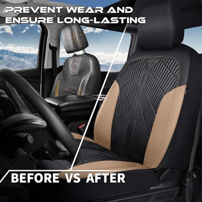 CAR PASS Waterproof Black Beige Car Seat Covers Front Seat Covers Neoprene Wetsuit,All-Weather Non-Slip Durable,Universal Fit for SUV Sedans Trucks Automotive,Airbag Compatible,3D Emboss Black Beige - color: Black and Beige, size: Two Front