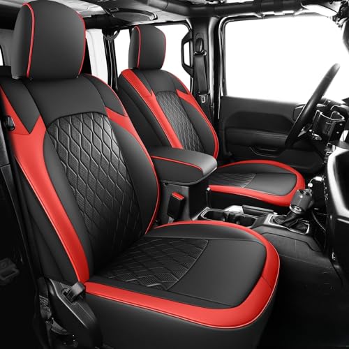 Coverado Seat Covers Fullset for Jeep Wrangler, Waterproof Car Seat Covers for Automotive Truck Seat Covers Custom Fit for 2018-2026 Jeep Wrangler JL 4-Door with Rear Cupholder Only（Red） - color: Red, size: Fullset-18-26 Wrangler Jl