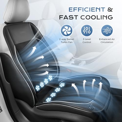 Coverado Cooling Car Seat Cushion, Universal Front Seat Cover 12V-24V Ventilated 3D Mesh Breathable Pad with 3 Speed Mode Dual Fan for Cars SUV Heatwave Driving Black&White - color: 2 Fans Black&White