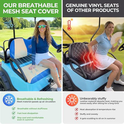 10L0L Golf Cart Seat Covers, Super Comfort Cooler Than Vinyl Seat Cover, Front and Rear Seat Cover for Yamaha EZGO Club Car, No Drilling Breathable Mesh Bench Seat Blanket, Machine Washable - color: Beige + Blue, style: Front Seat - For Yamaha & Club Car