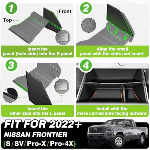 Muslogy Glove Box Dividers Organizer Compatible with Nissan Frontier 2022-2025 2026 Accessories Insert Box Divider ABS Secondary Storage Glove Compartment Tray
