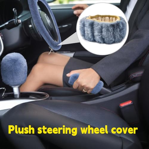 Fluffy Steering Wheel Cover, Winter Warm, Suitable for Most Car Steering Wheels in The 14-15 Inch Range (Gray, 3PCS) - color: Gray, size: 3PCS
