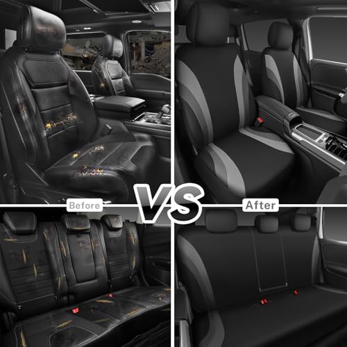 CAR PASS EVA Waterproof Car Seat Covers Full Set,Black Gray Seat Covers for Cars,Airbag Compatible,Universal Fit Sedans,Vans,SUVs,Trucks (Black and Gray) - color: black gray full set eva waterproof, size: full set