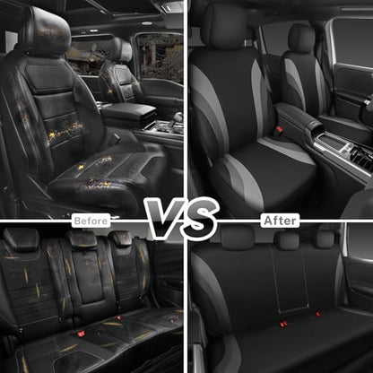 CAR PASS EVA Waterproof Car Seat Covers Full Set,Black Gray Seat Covers for Cars,Airbag Compatible,Universal Fit Sedans,Vans,SUVs,Trucks (Black and Gray) - color: black gray full set eva waterproof, size: full set