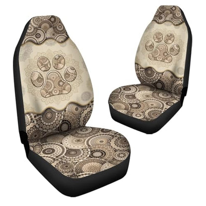 Howilath Brown Boho Mandala Dog Paw Print Seat Covers for Women Men Car Seat Covers, 2pcs Car Accessories High Back Front Seat Covers - color: Brown Boho Mandala Dog Paw