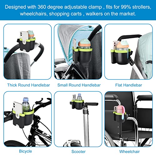 Accmor Stroller Cup Holder with Phone Holder, Bike Cup Holder, Universal Cup Holder for Uppababy Nuna Doona Strollers, 2-in-1 Cup Holder for Walker, Wheelchair, Scooter - color: Mix Green