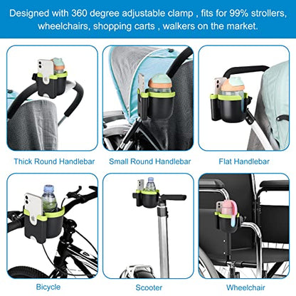Accmor Stroller Cup Holder with Phone Holder, Bike Cup Holder, Universal Cup Holder for Uppababy Nuna Doona Strollers, 2-in-1 Cup Holder for Walker, Wheelchair, Scooter - color: Mix Green