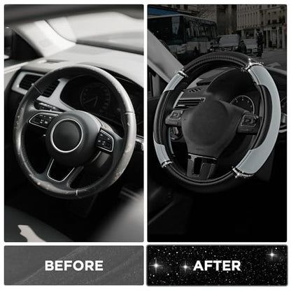 Road Comforts Leather Steering Wheel Cover - Made with PVC Leather - Anti-Slip, Universal Fit 14 1/2 inches to 15 inches - Gray