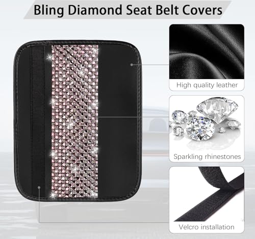NBTEPEM 2 Pack Bling Car Seat Belt Covers, Diamond Seatbelt Shoulder Protection, Rhinestones Seat Belt Strap Cover Shoulder Pad, Universal Bling Car Interior Accessories Fit for Car/Truck/SUV(Pink) - color: Pink