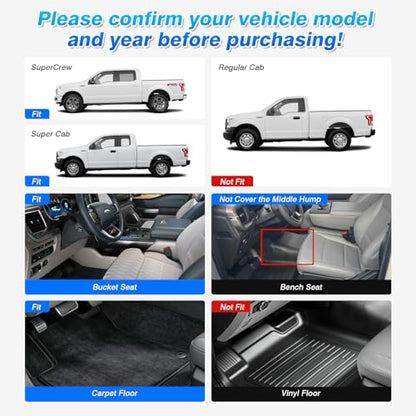 Cartist Floor Mats for 2015-2026 Ford F-150/2022-2026 F-150 Lightning/2017-2025 Raptor, All Weather Floor Liners for F-150 Accessories, Heavy Duty TPE Car Mats - Front Row Only