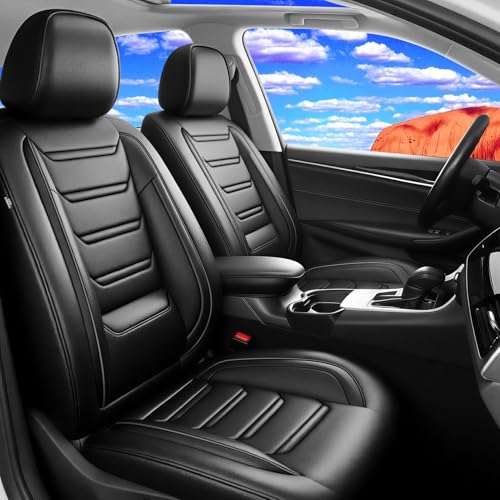 Fit Taurus Car Seat Covers for Select Ford Taurus 2002-2019, Premium Full Coverage Leather, Airbag Compatible & Scratch-Resistant, Waterproof All Weather Seat Protector, Full Set, Black - color: Full Set【Black #02】, size: Fit for Ford Taurus