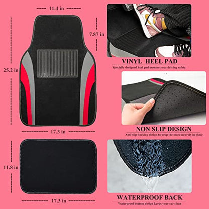 CAR PASS Line Rider Sporty Car Seat Covers Full Set with 4Pcs Waterproof Car Floor Mats Universal Fit Airbag Compatible Automotive Interior Covers for Sedans, Trucks,Vans,SUV (Combo Set, Black & Red)