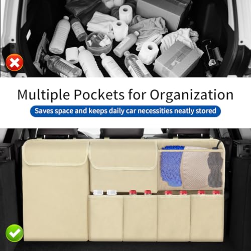 Car Trunk Organizer Backseat Hanging Organizer with Storage Pockets for Subaru Crosstrek, Forester, Outback, Ascent 2000-2024 2025 Car Accessories - color: Beige, size: 40" x 18"
