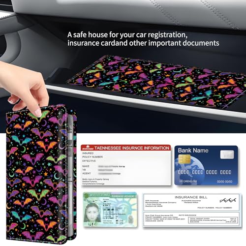 Premium Car Registration and Insurance Card Holder, Cute PU Leather Car Document Holder, Vehicle Glove Box Car Organizer with Magnetic Closure for Driver License, Cards Purple Bats - color: Purple Bats