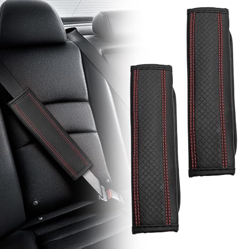 2PCS Universal Car Safety Belt Cover Pad, Breathable Leather Shoulder Strap Protector for Comfort and Safety, Car Accessories Interior Decor for SUV, Truck (Red) - color: Red