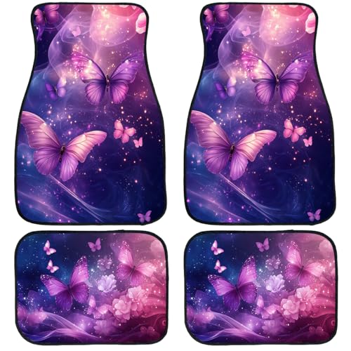 Butterfly Car Floor Mats Kawaii Purple Fantasy Glow Carpet Front Rear Carpets Mat Decorative Car Floor Carpets Non-Slip Auto Car Accessories Universal Fit Car Accessories for Truck - color: Butterfly
