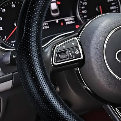 Haokay Heavy Duty Pure Cowhide Steering Wheel Cover, Genuine Leather Steering Cover with 15 Inches Universal Fit - color: BLACK-5