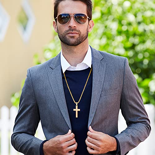 Cross Pendant for Car Rearview Mirror Hanging Cross Charm for Car Accessories Jesus Ornament Stainless Steel Lord's Prayer Cross Necklace With Bible Verse Religious Adult Men Jewelry (Gold)