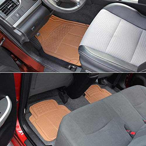 BDK Beige Heavy Duty Front & Rear Rubber Floor Mats Universal Liners for Car SUV Van & Truck, All Weather Protection with Anti-Slip Nibs, Fit Contours of Most Vehicles - color: 554-BG