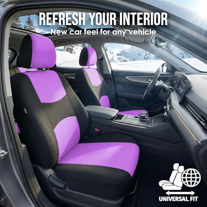 FH Group Car Seat Covers Full Set Cloth - Universal Fit Automotive Seat Covers, Low Back Front Seat Covers, Solid Back Seat Cover, Washable Car Seat Cover for SUV, Sedan and Van Purple - color: Purple, style: Seat Cover Full Set