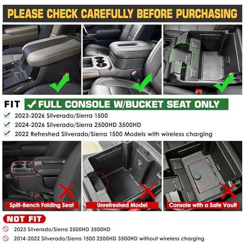 Center Console Organizer for Refreshed 2022-2026 Chevrolet Silverado/GMC Sierra 1500 Accessories, Full Armrest Box Storage Tray for 2024-2026 Chevy Silverado/Sierra 2500HD 3500HD, Bucket Seats ONLY