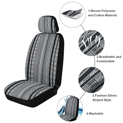 Baja Saddle Blanket Car Seat Covers, Boho Striped Woven Front Seat Protectors, Breathable & Washable Interior Covers, Universal Fit for Most Cars SUVs Trucks, Airbag Compatible, White, 8 pcs. - color: WHITE
