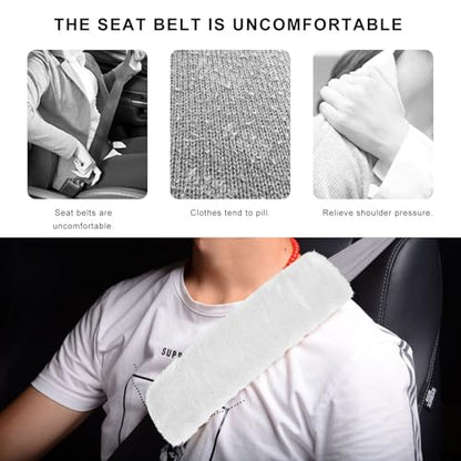 Sun Walker 2PCS Seat Belt Shoulder Pads, Fluffy Soft Plush Auto Seat Belt Pads for Protecting Your Neck & Shoulder, Comfortable Seatbelt Cover Warm Protective Cushion for Most Cars (White) - color: White