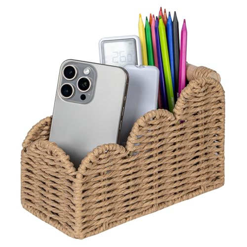 CubesLand Bedside Table Desk Organizer Caddy, Remote Pen&Pencil Holder Cup, Makeup Brush Holder w/Scalloped Perfect for Home, Office Desk, Living Room Table Decor, 3 Slots Neutral - color: Neutral