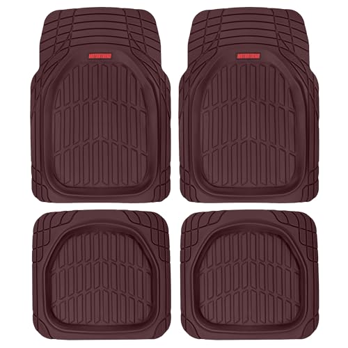 Motor Trend FlexTough Tortoise - Heavy Duty Rubber Floor Mats for Car SUV Van & Truck - All Weather Protection - Deep Dish (Burgundy)