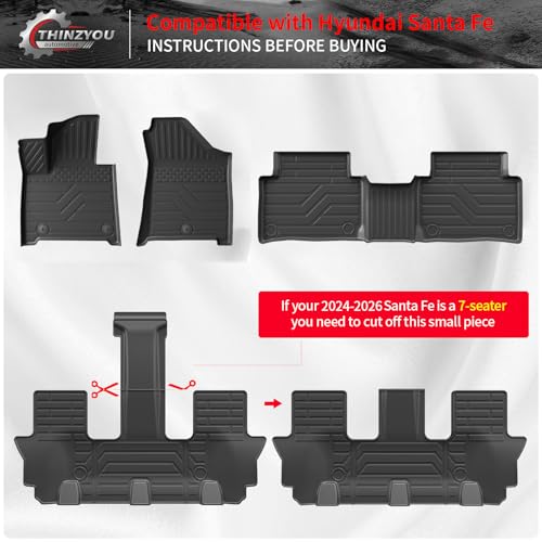 Floor Mats Compatible with 2024 2025 2026 Hyundai Santa Fe Cargo Liner Fit Gas&Hybrid TPE All Weather Back Seat Cover Protector Santa Fe Accessories (Trunk Mat with Backrest Mat+Floor Mats) - style: For Hyundai Santa Fe | 2024-2026